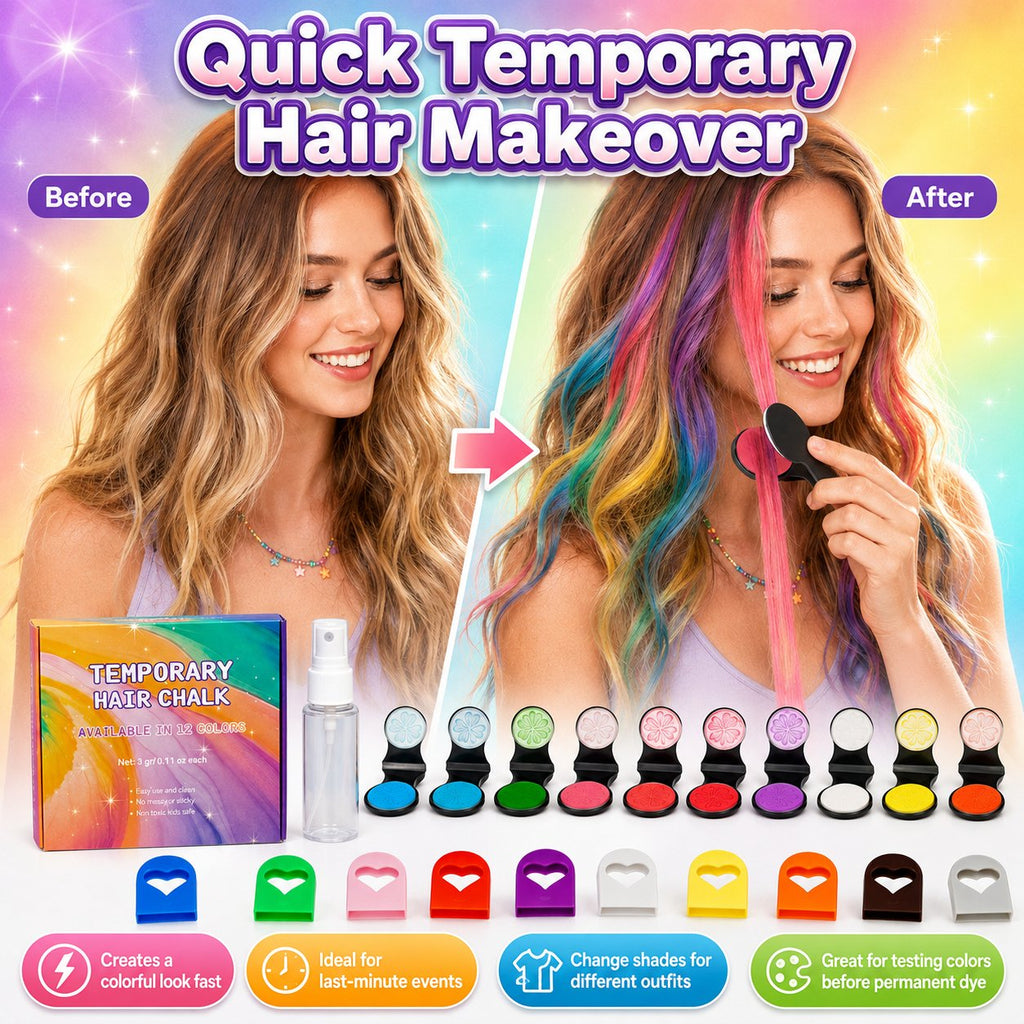 🌈 Want Fun Hair Color Without Damage? 12-Color Temporary Hair Chalk Set