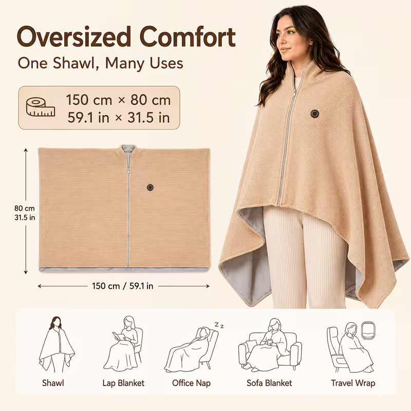 ⏳🔥50% OFF Last Day! USB Wearable Heated Shawl Blanket, Portable Warm Wrap for Office, Home & Travel