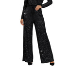 Women's Sequin Wide-Leg Pants with Elastic Waistband