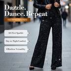 Women's Sequin Wide-Leg Pants with Elastic Waistband