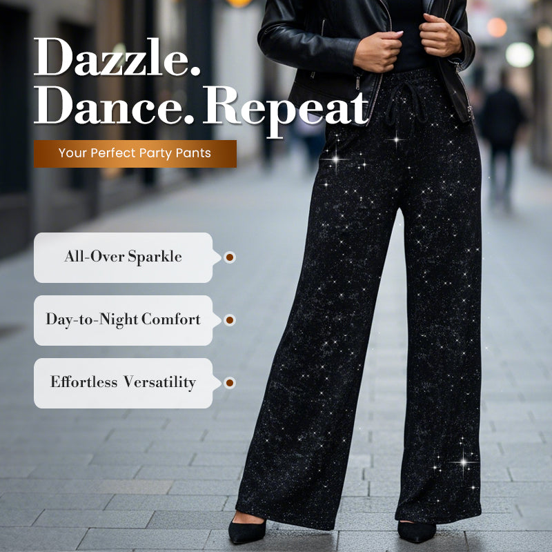 Women's Sequin Wide-Leg Pants with Elastic Waistband
