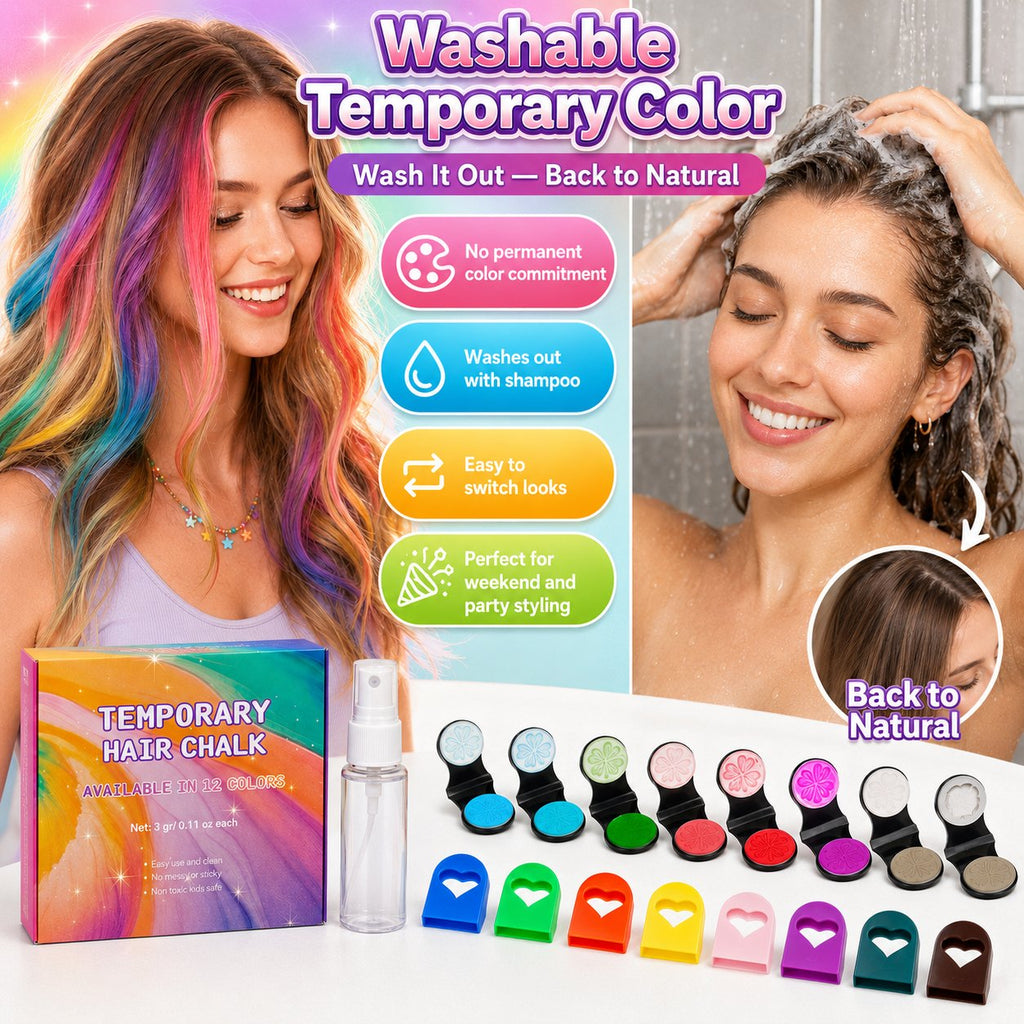🌈 Want Fun Hair Color Without Damage? 12-Color Temporary Hair Chalk Set