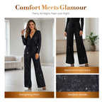 Women's Sequin Wide-Leg Pants with Elastic Waistband