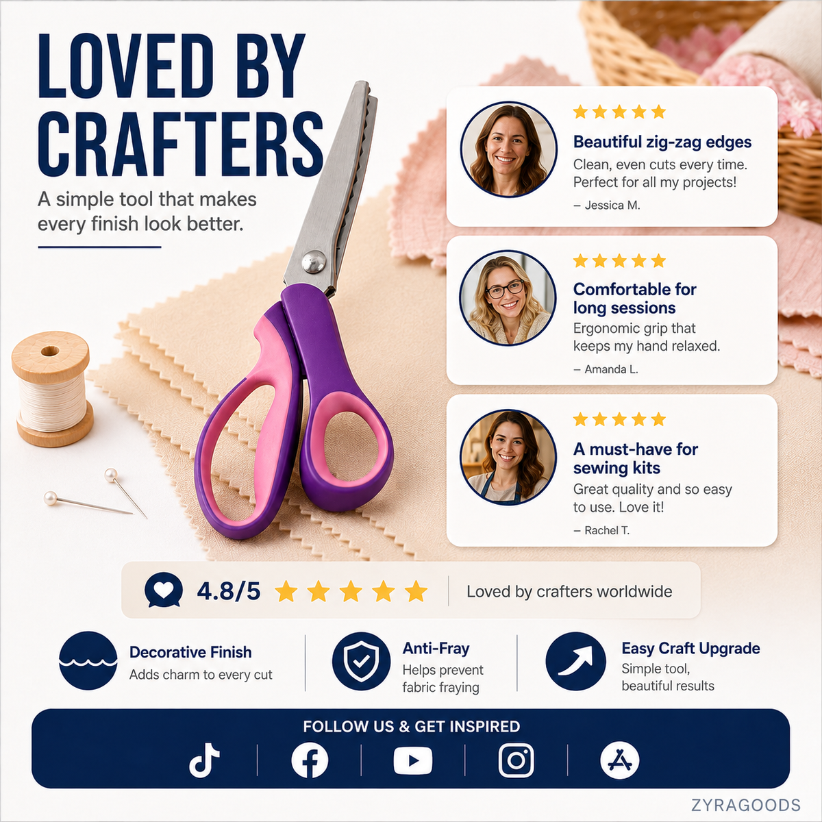 ✂️ LIMITED TIME | 38% OFF! Multipurpose Pinking Shears, Serrated Fabric Scissors