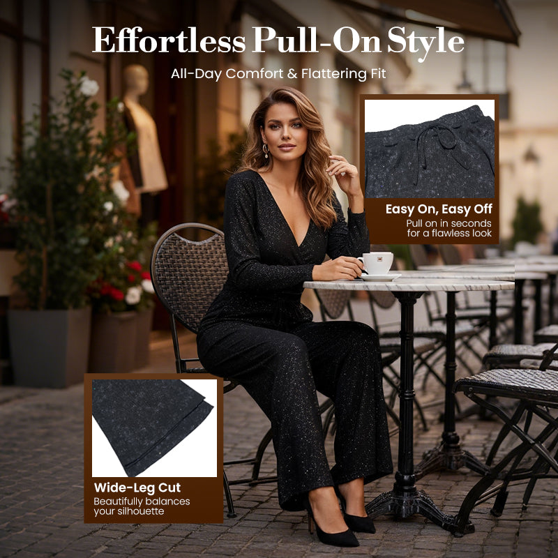 Women's Sequin Wide-Leg Pants with Elastic Waistband