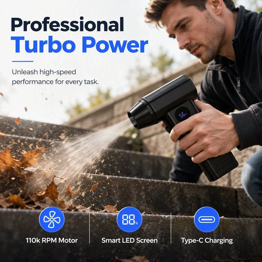 💨Tired of raking leaves or scraping light snow by hand? Cordless Handheld Turbo Fan, Powerful Focused Air for Yard & Garage Cleanup