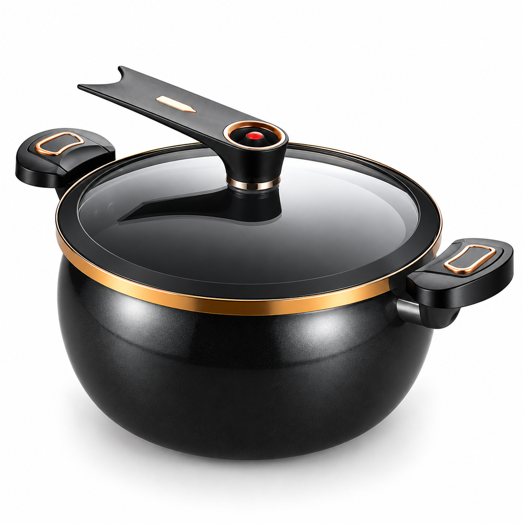 Black 8L enamel micro pressure cooker with glass lid