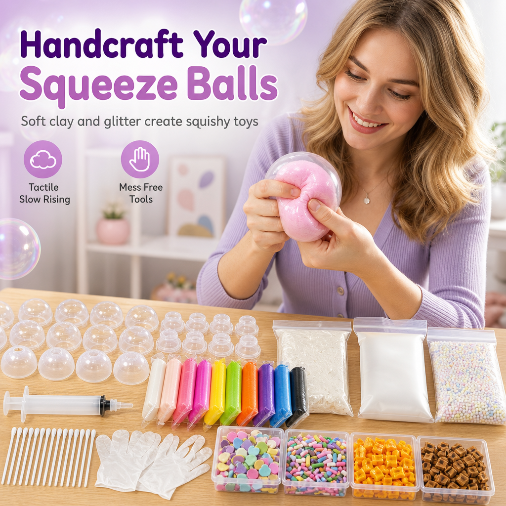 ✨Top Kid Craft Gift – DIY Squeeze Ball Making Kit, Customizable Sparkly Squeeze Balls for Party & Sensory Play
