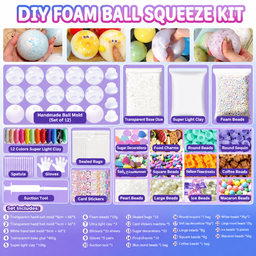 ✨Top Kid Craft Gift – DIY Squeeze Ball Making Kit, Customizable Sparkly Squeeze Balls for Party & Sensory Play