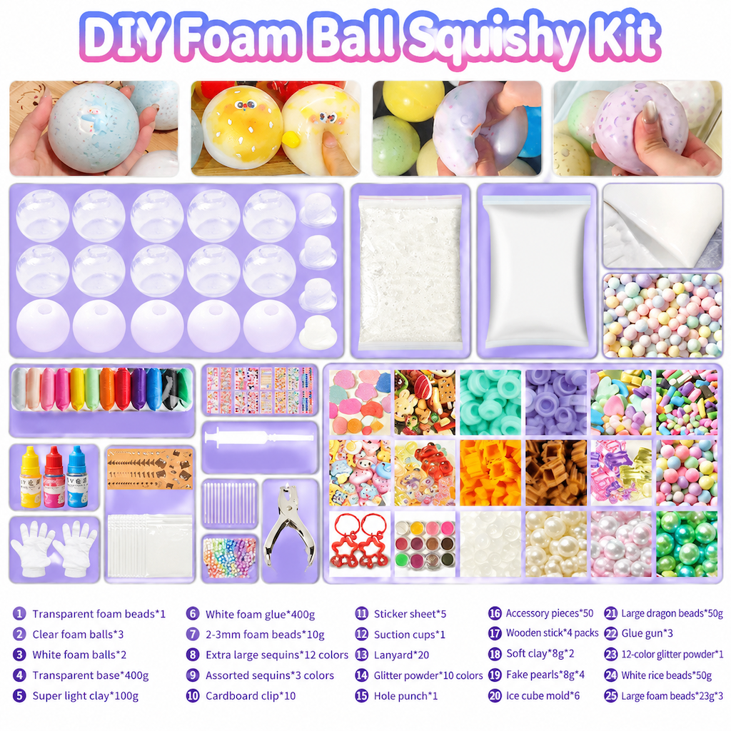 ✨Top Kid Craft Gift – DIY Squeeze Ball Making Kit, Customizable Sparkly Squeeze Balls for Party & Sensory Play