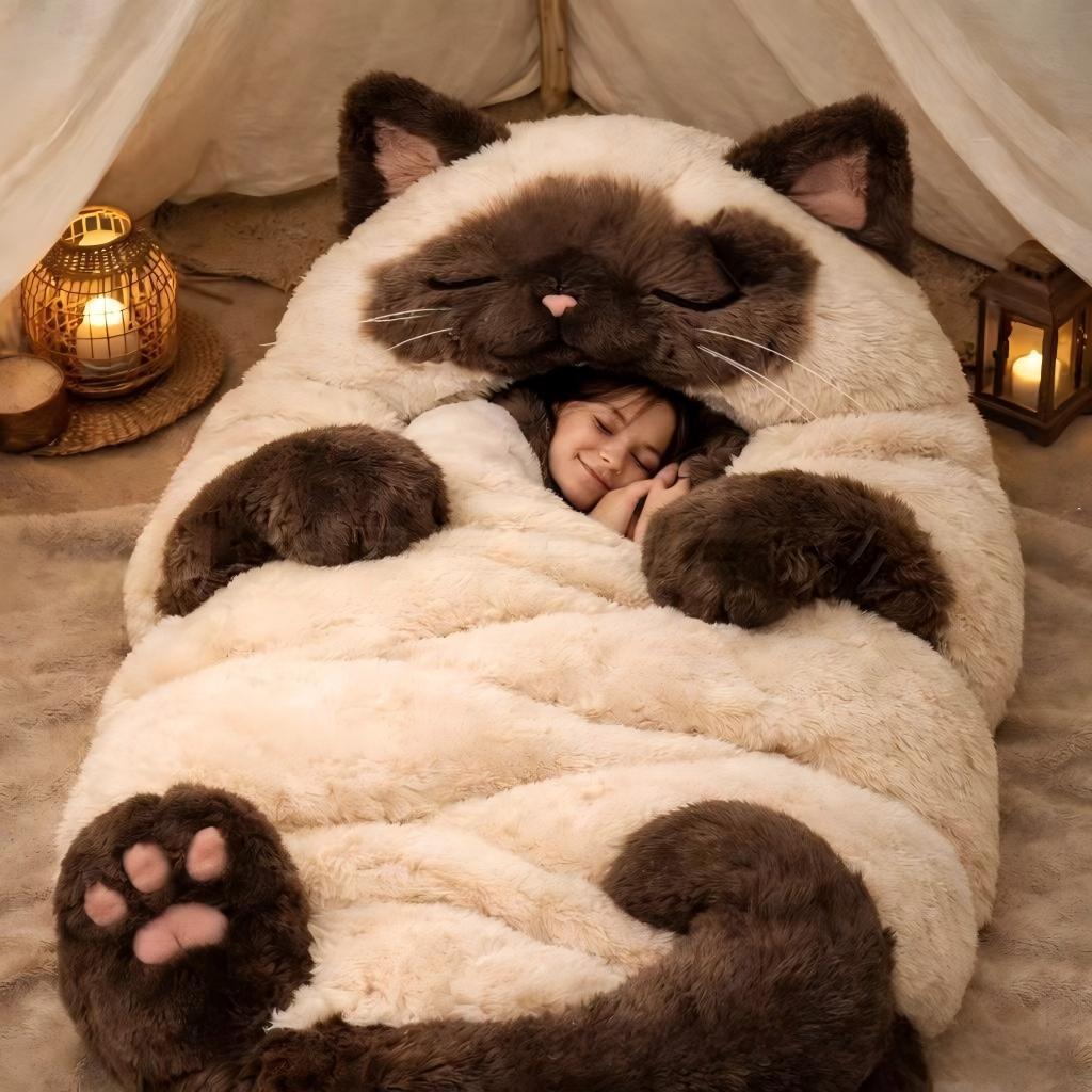 🔥Hot Seller🐱Warm Plush Cat-Themed Sleeping Bag for Adults｜Thick Winter Wearable Sleep Bag!