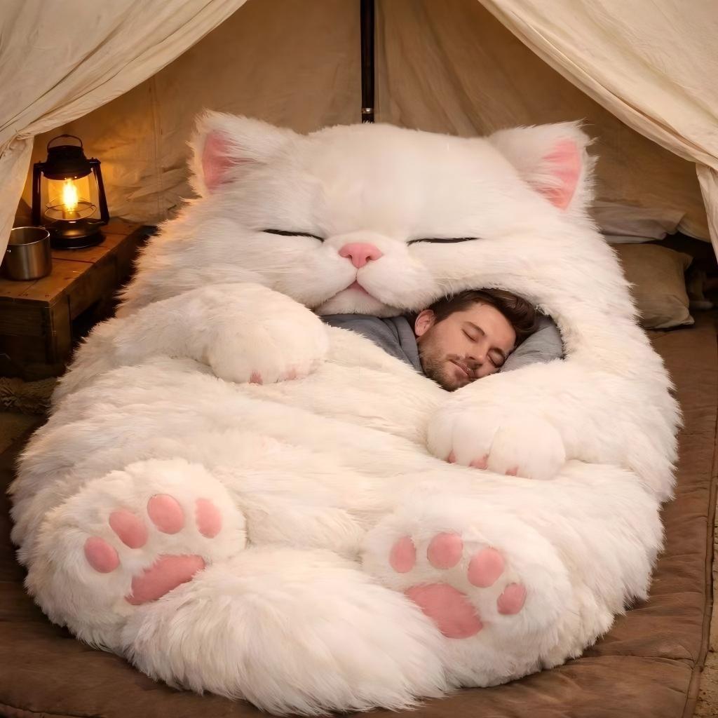 🔥Hot Seller🐱Warm Plush Cat-Themed Sleeping Bag for Adults｜Thick Winter Wearable Sleep Bag!