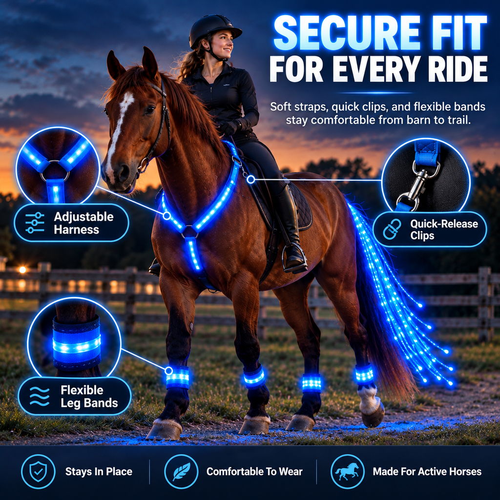 LED Horse Night Riding Lights – Full-Body Glow Kit, 12 Light Modes, Boost Visibility for Night Horseback Riding