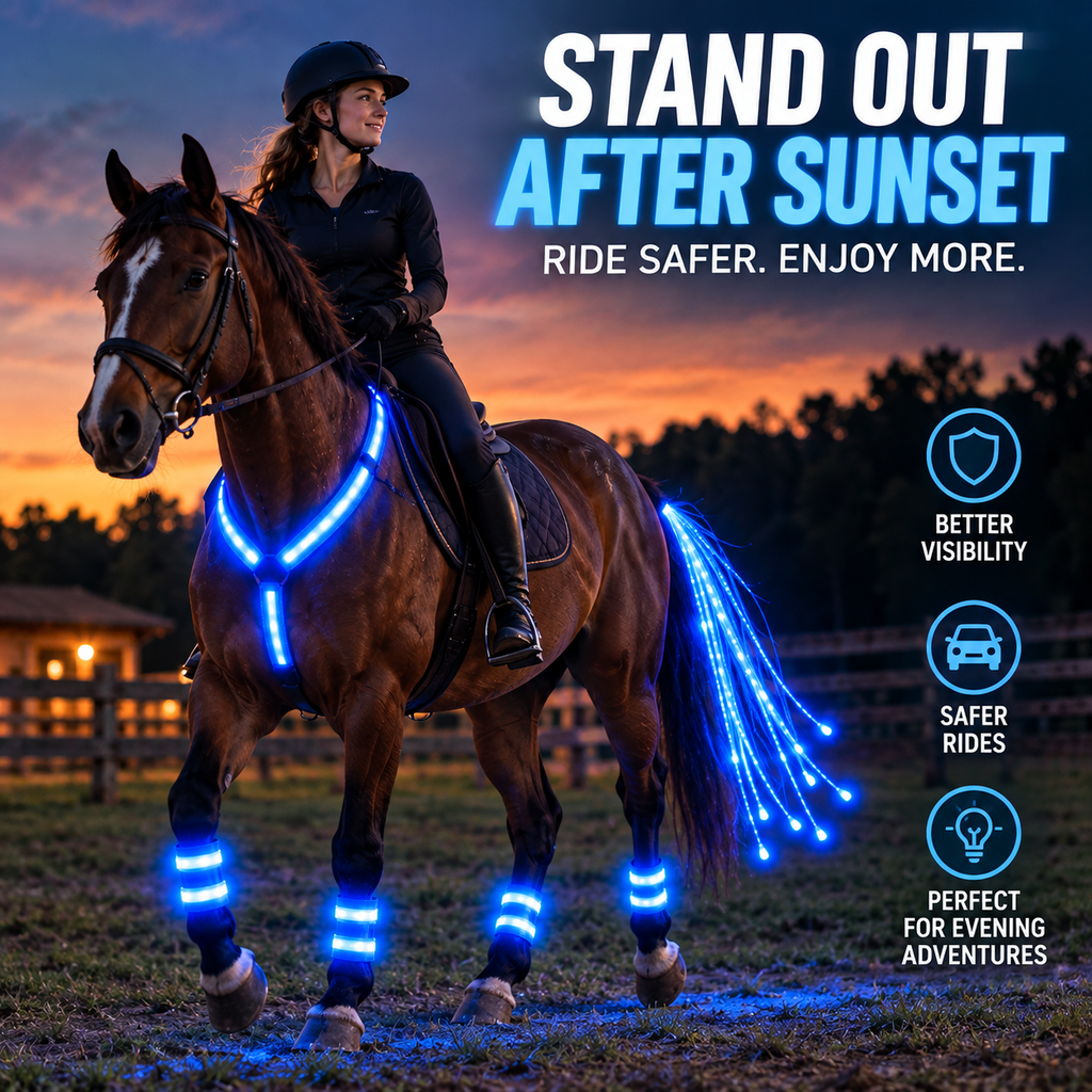LED Horse Night Riding Lights – Full-Body Glow Kit, 12 Light Modes, Boost Visibility for Night Horseback Riding