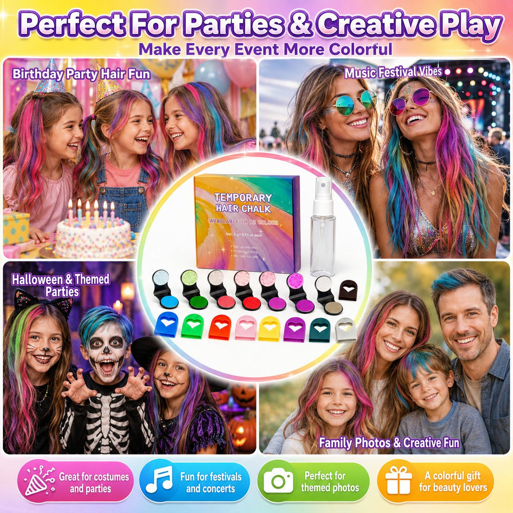 🌈 Want Fun Hair Color Without Damage? 12-Color Temporary Hair Chalk Set