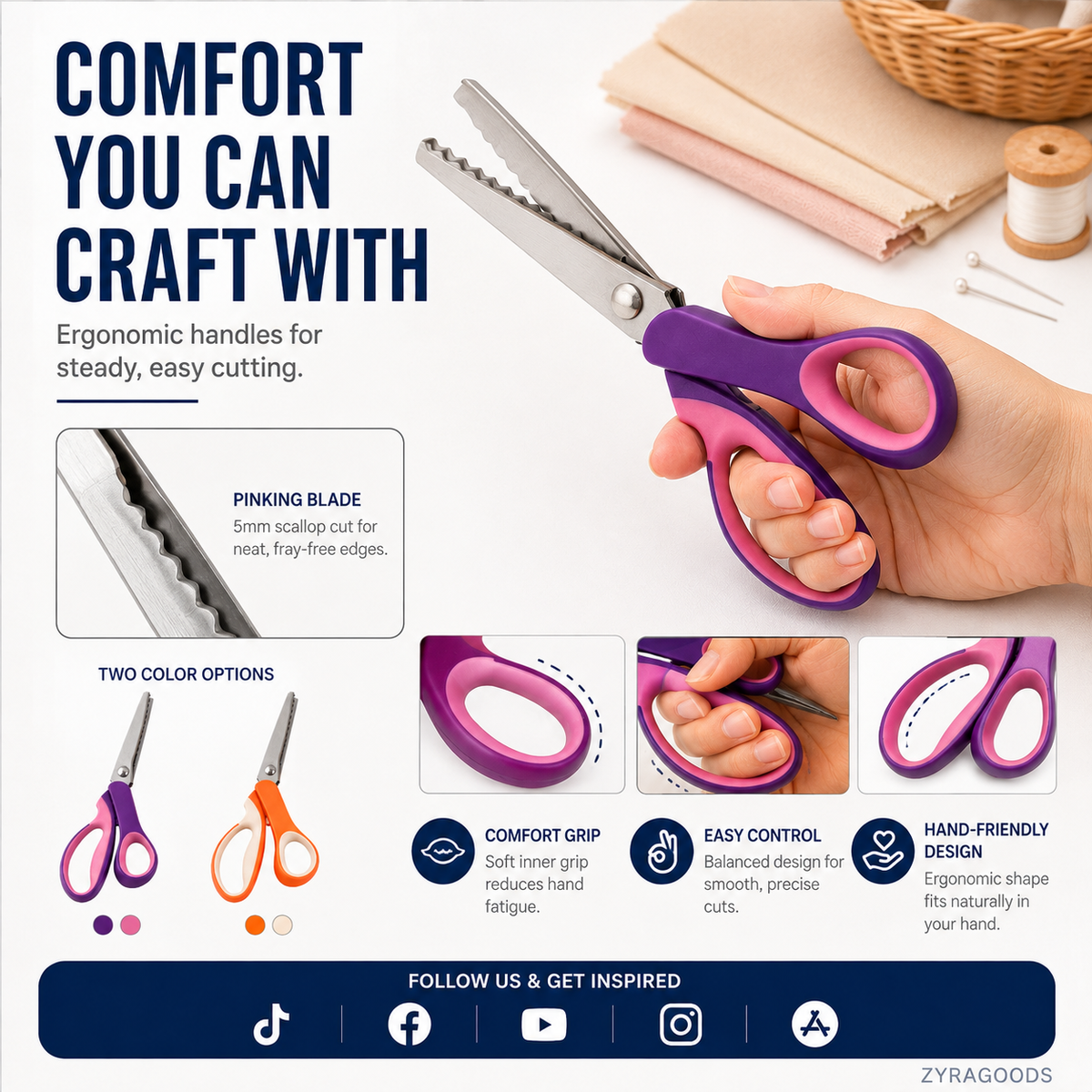 ✂️ LIMITED TIME | 38% OFF! Multipurpose Pinking Shears, Serrated Fabric Scissors