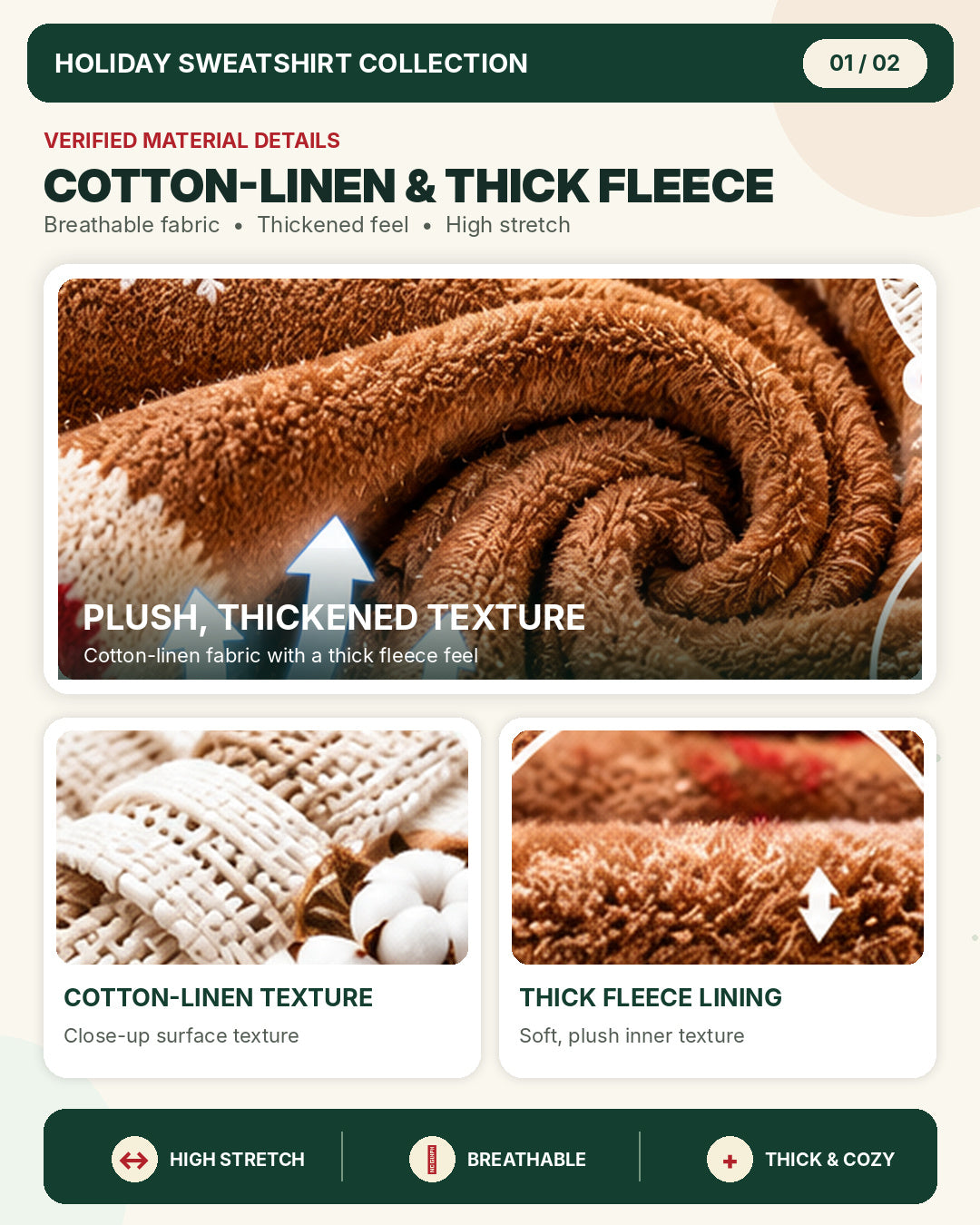 Cotton-linen and thick fleece material details