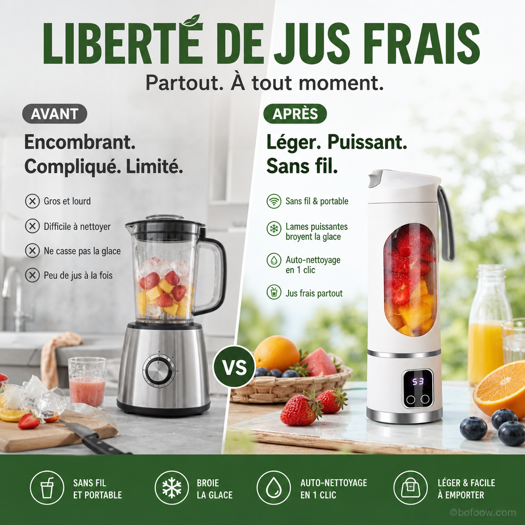🔥LIMITED TIME 49% OFF! 🍊🥤450ml Wireless Portable Blender, LED Digital Display, Dual Lids, 30 Second Quick Mixing