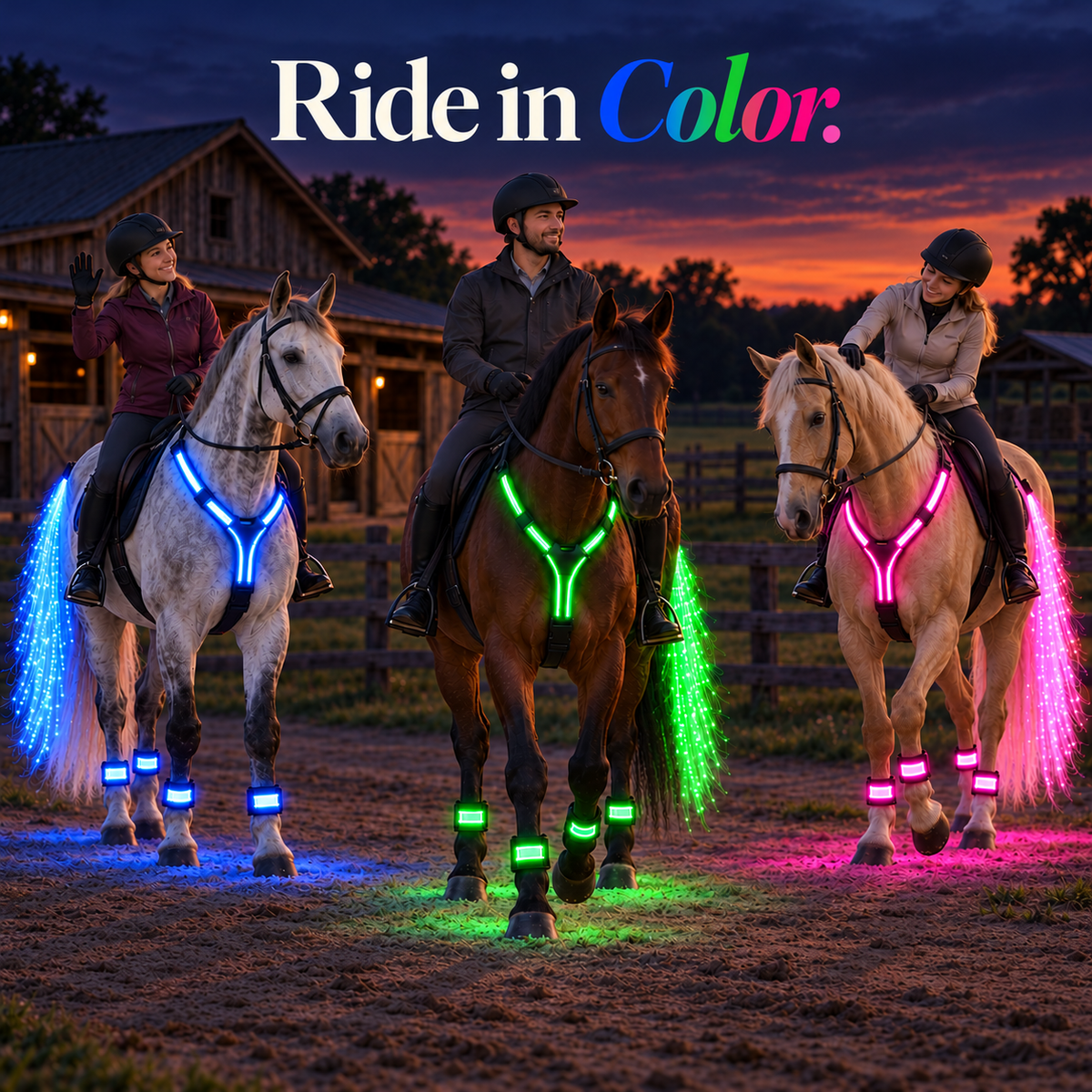 LED Horse Night Riding Lights – Full-Body Glow Kit, 12 Light Modes, Boost Visibility for Night Horseback Riding