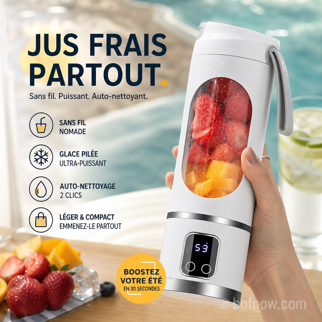 🔥LIMITED TIME 49% OFF! 🍊🥤450ml Wireless Portable Blender, LED Digital Display, Dual Lids, 30 Second Quick Mixing