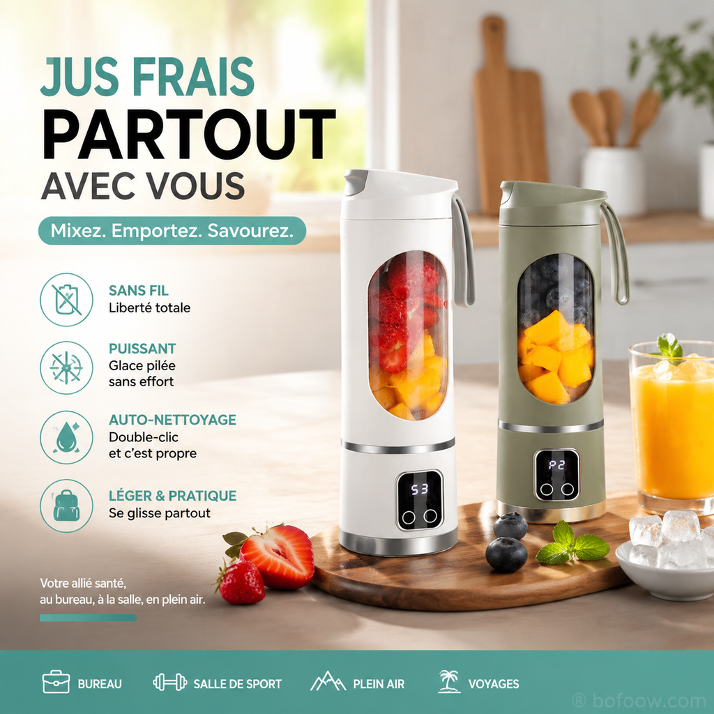 🔥LIMITED TIME 49% OFF! 🍊🥤450ml Wireless Portable Blender, LED Digital Display, Dual Lids, 30 Second Quick Mixing