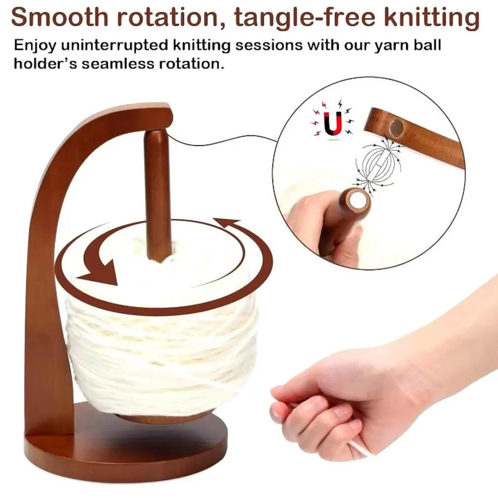 🧶 Magnetic Levitating Yarn Holder – Natural Wooden Rotating Yarn Stand for Knitting & Crochet