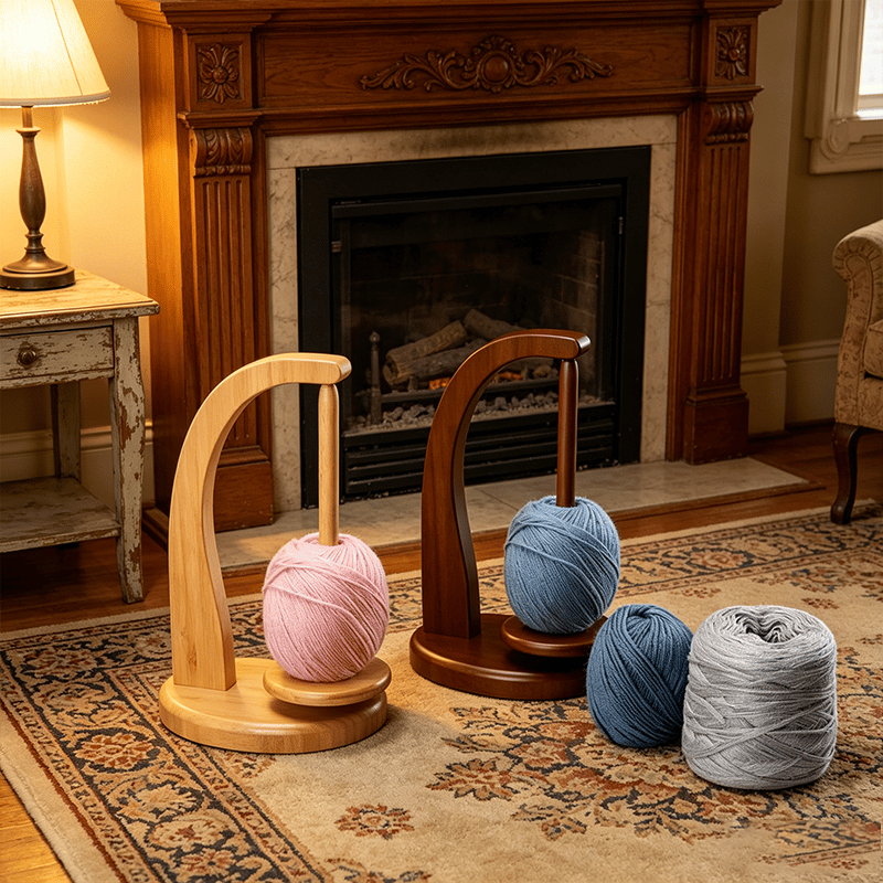 🧶 Magnetic Levitating Yarn Holder – Natural Wooden Rotating Yarn Stand for Knitting & Crochet