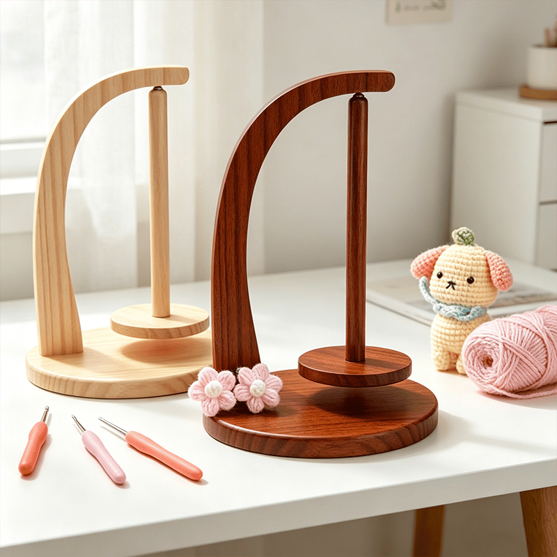 🧶 Magnetic Levitating Yarn Holder – Natural Wooden Rotating Yarn Stand for Knitting & Crochet