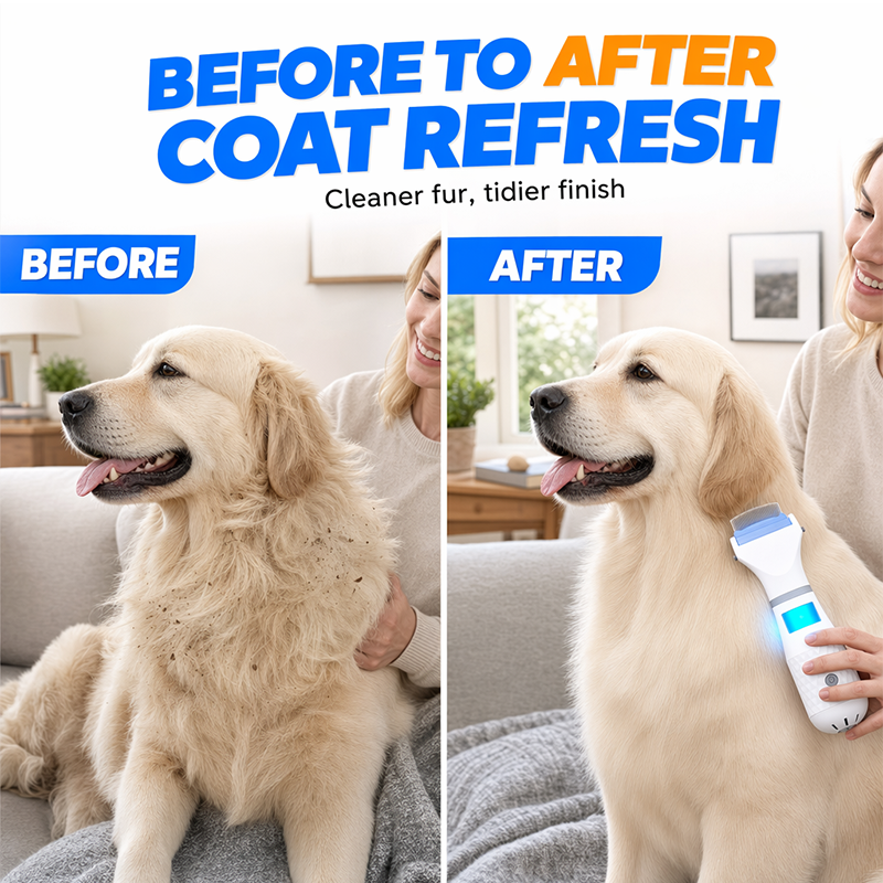 Illustrative coat before and after flea comb grooming