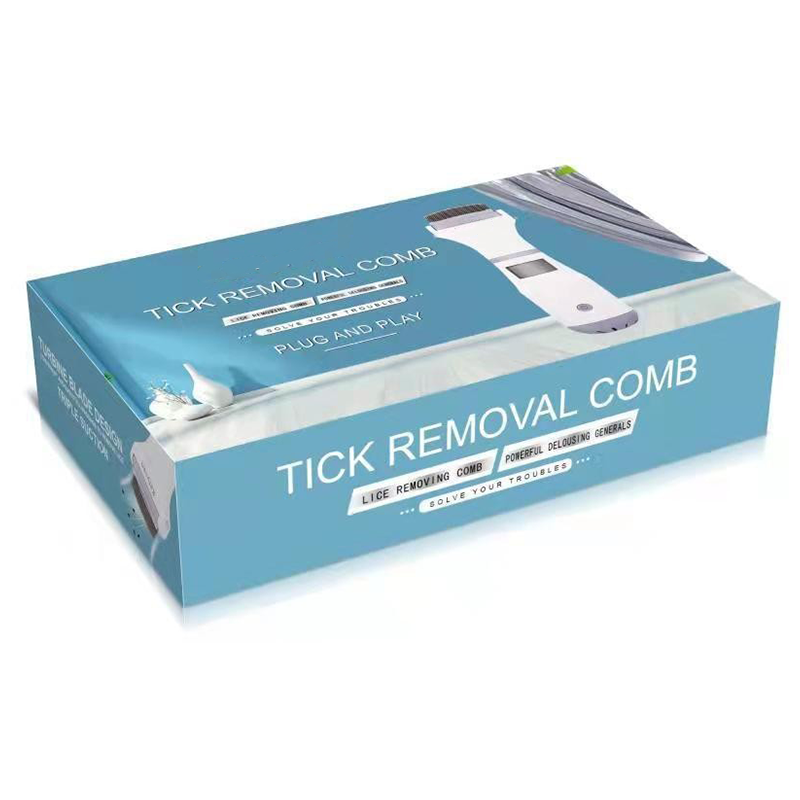 Electronic tick removal comb product packaging from side