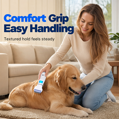 Ergonomic electric pet grooming comb used on dog coat