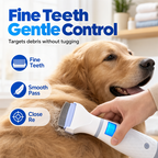 Fine-tooth electric comb gently brushing golden retriever