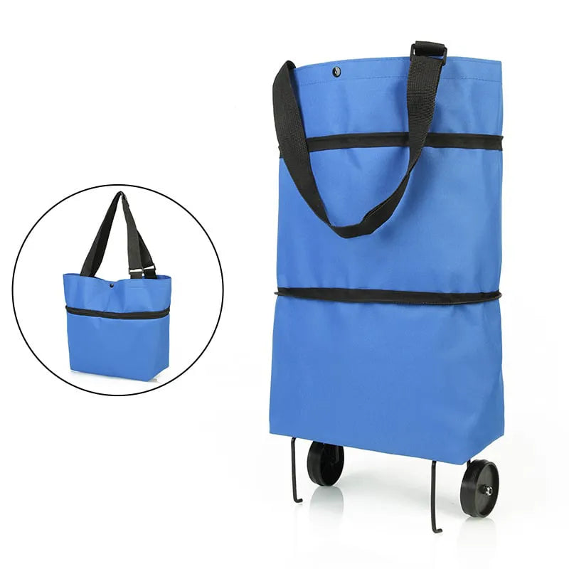 Blue folding shopping cart bag