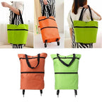 Orange and green two-way rolling tote bags
