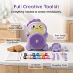 🔥Limited-Time 49% OFF! Kids Electric Pottery Wheel Kit with Foot Pedal, Air Dry Clay & Paints | Fun Creative Art Craft Set for Children