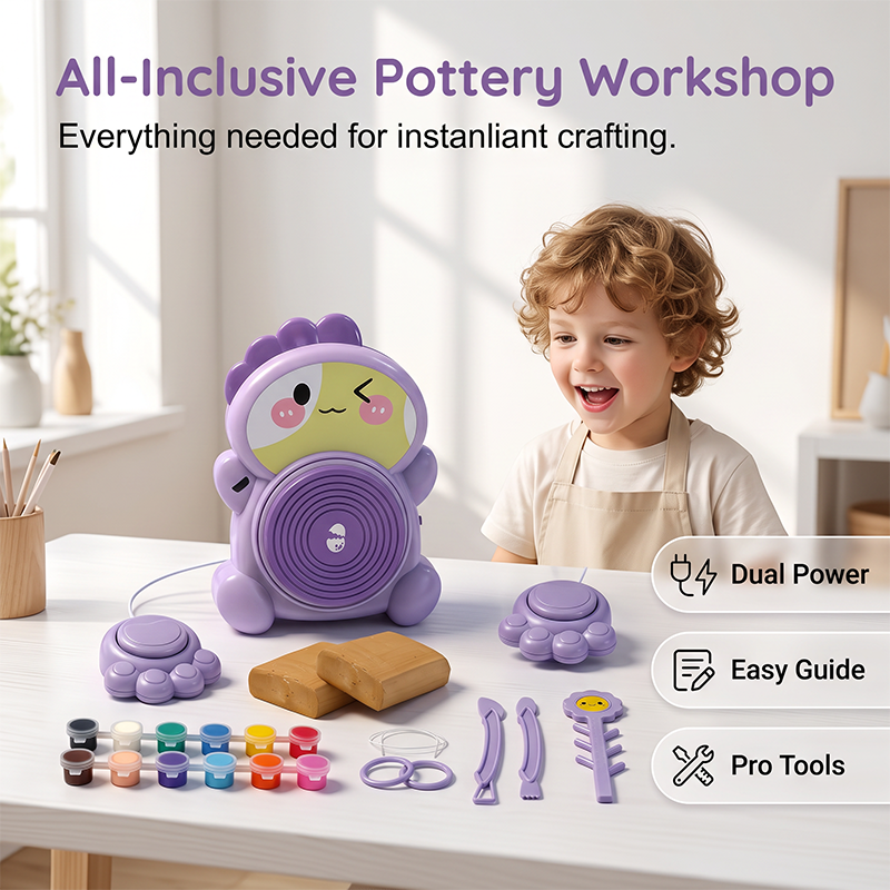 🔥Limited-Time 49% OFF! Kids Electric Pottery Wheel Kit with Foot Pedal, Air Dry Clay & Paints | Fun Creative Art Craft Set for Children