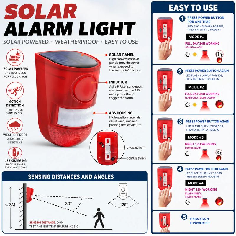 🚨 Worried About Backyard Safety? Solar Motion Alarm 110dB Loud Siren & IP55 Waterproof