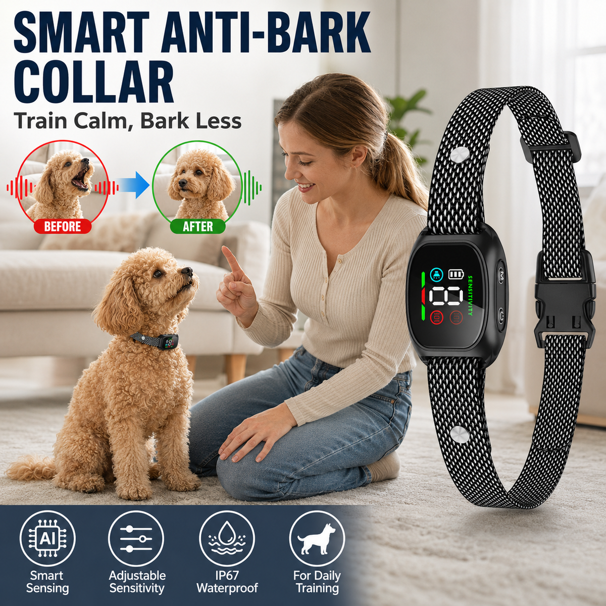 🐶 Stop Excessive Barking! Smart Anti Bark Collar, No False Triggers