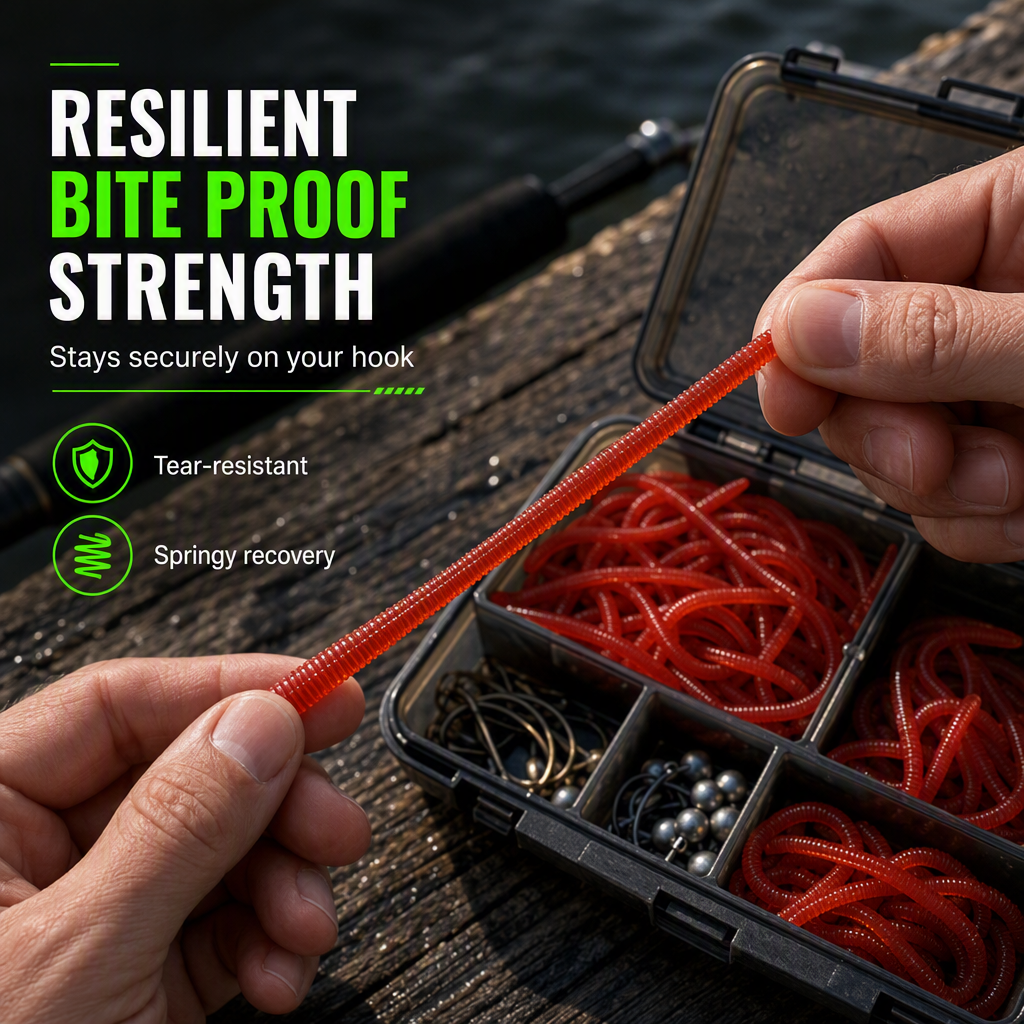 ⏰Buy 3  Get 2 Free 🔥 Simulation Earthworm Soft Fishing Lures Shrimp Scented Artificial Worm Baits for Freshwater and Saltwater Pack of 50 or 100