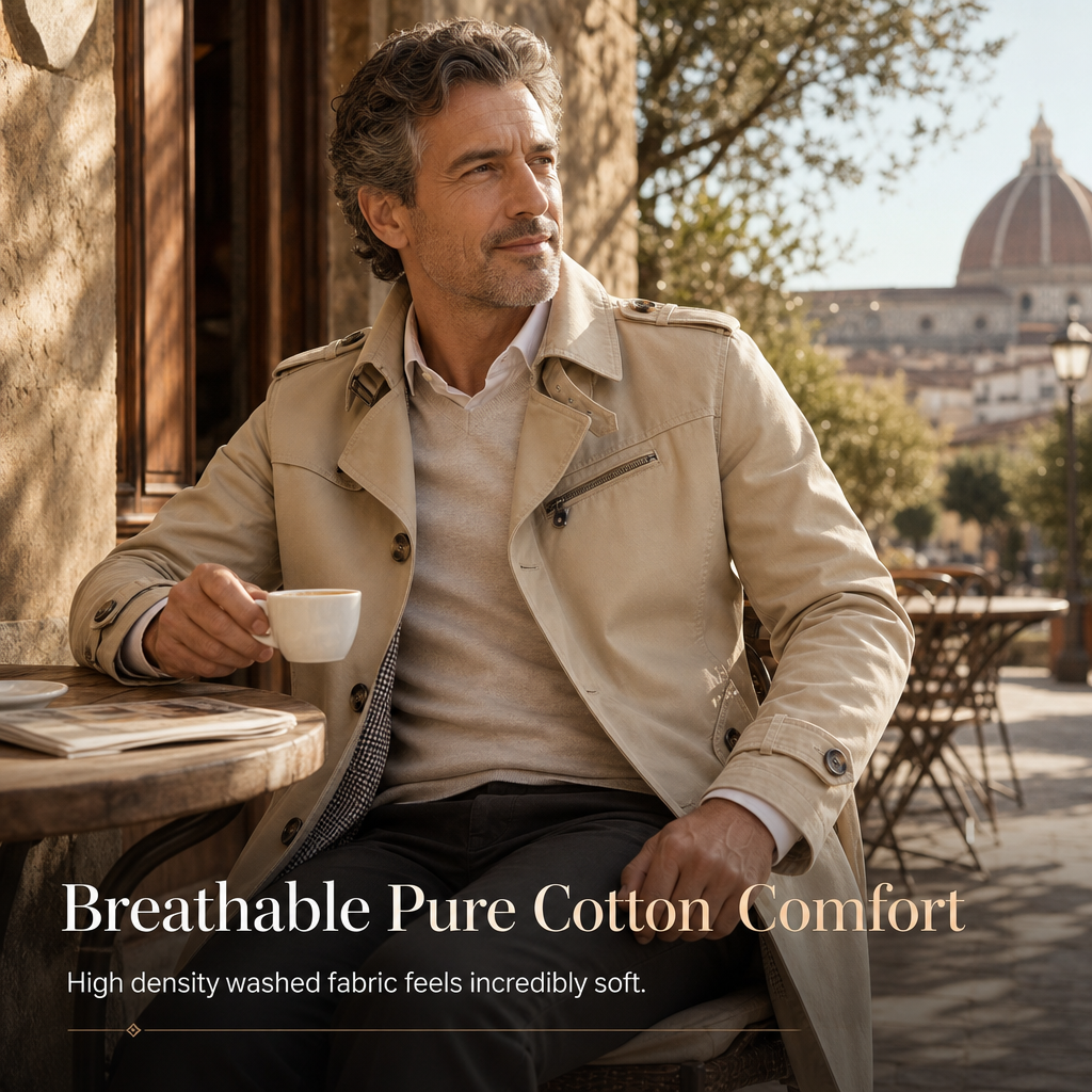 Washed cotton fabric detail of men's spring and fall jacket