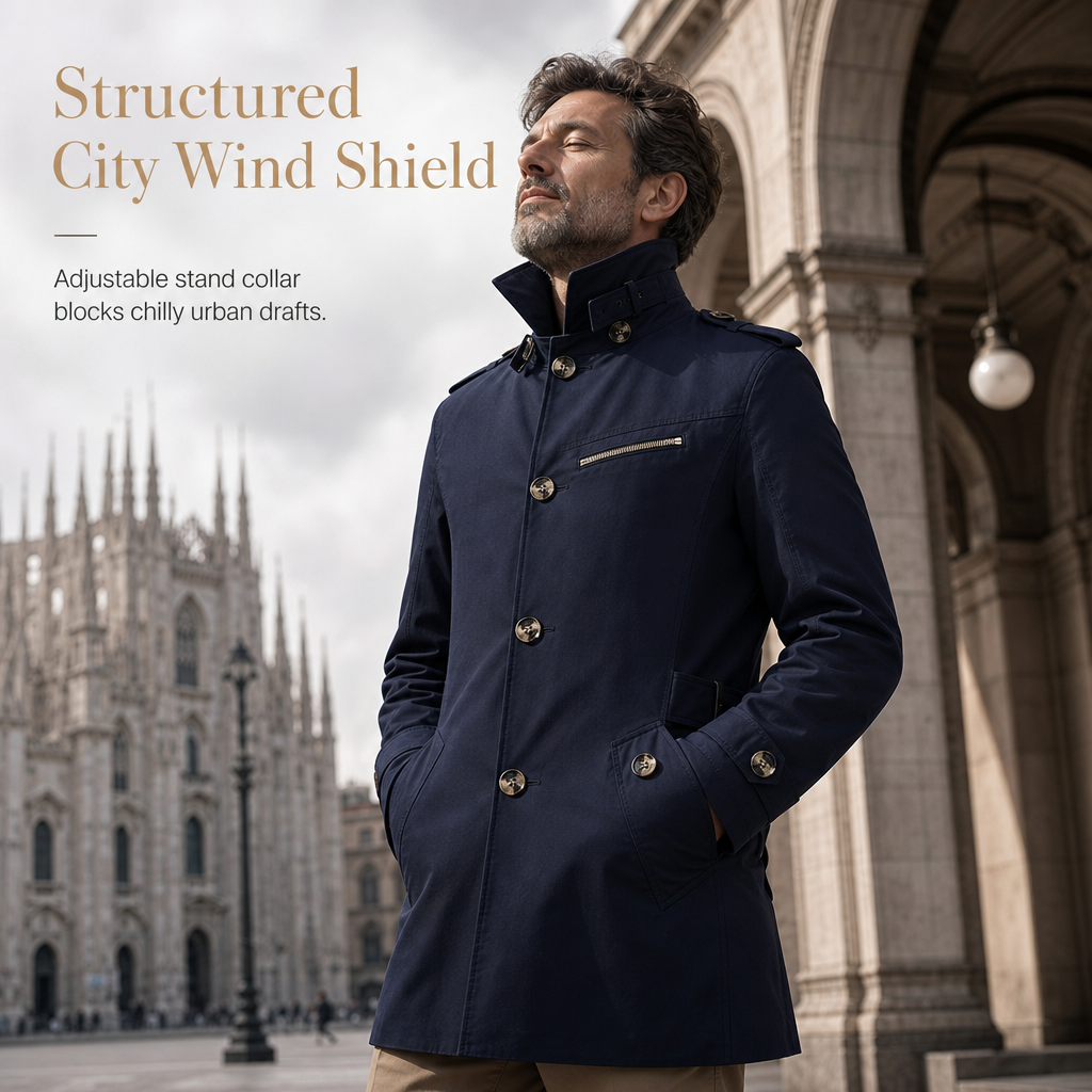 Woven outer shell detail of men's cotton jacket