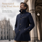 Woven outer shell detail of men's cotton jacket
