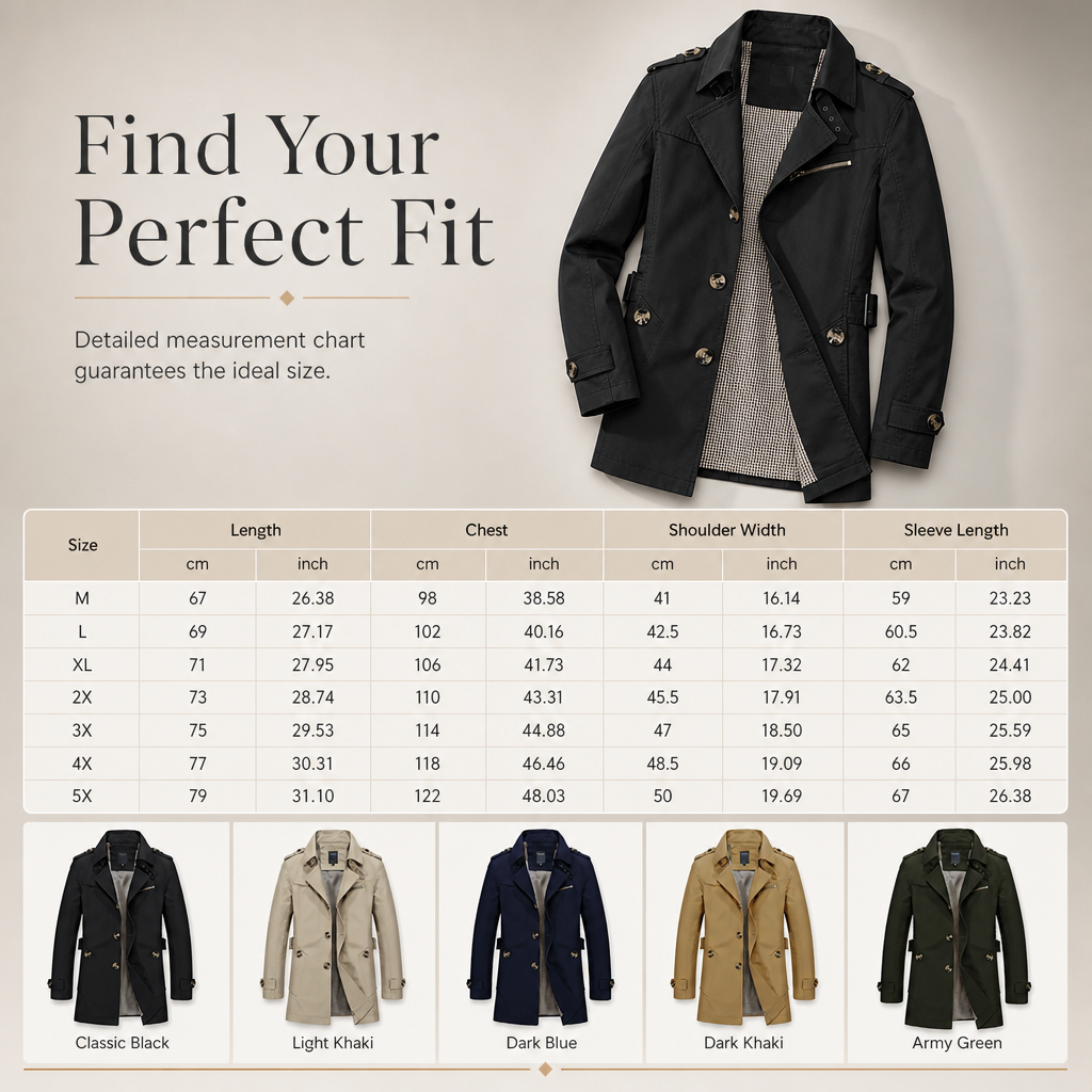 Color selection overview for men's cotton jacket