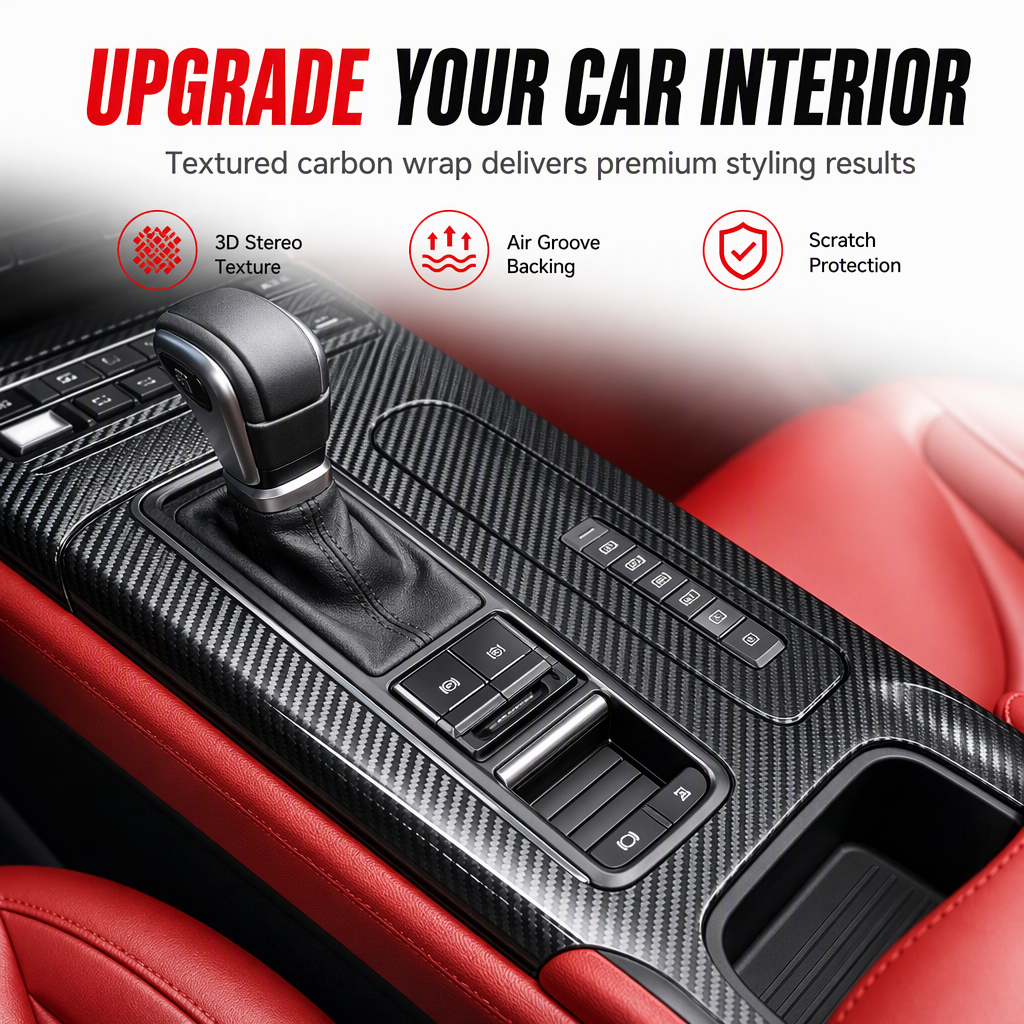 🚗 Protect Your Dash! 3D/6D Carbon Fiber Interior Film, Self‑Adhesive Car Wrap