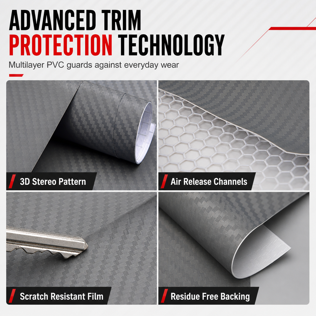 🚗 Protect Your Dash! 3D/6D Carbon Fiber Interior Film, Self‑Adhesive Car Wrap