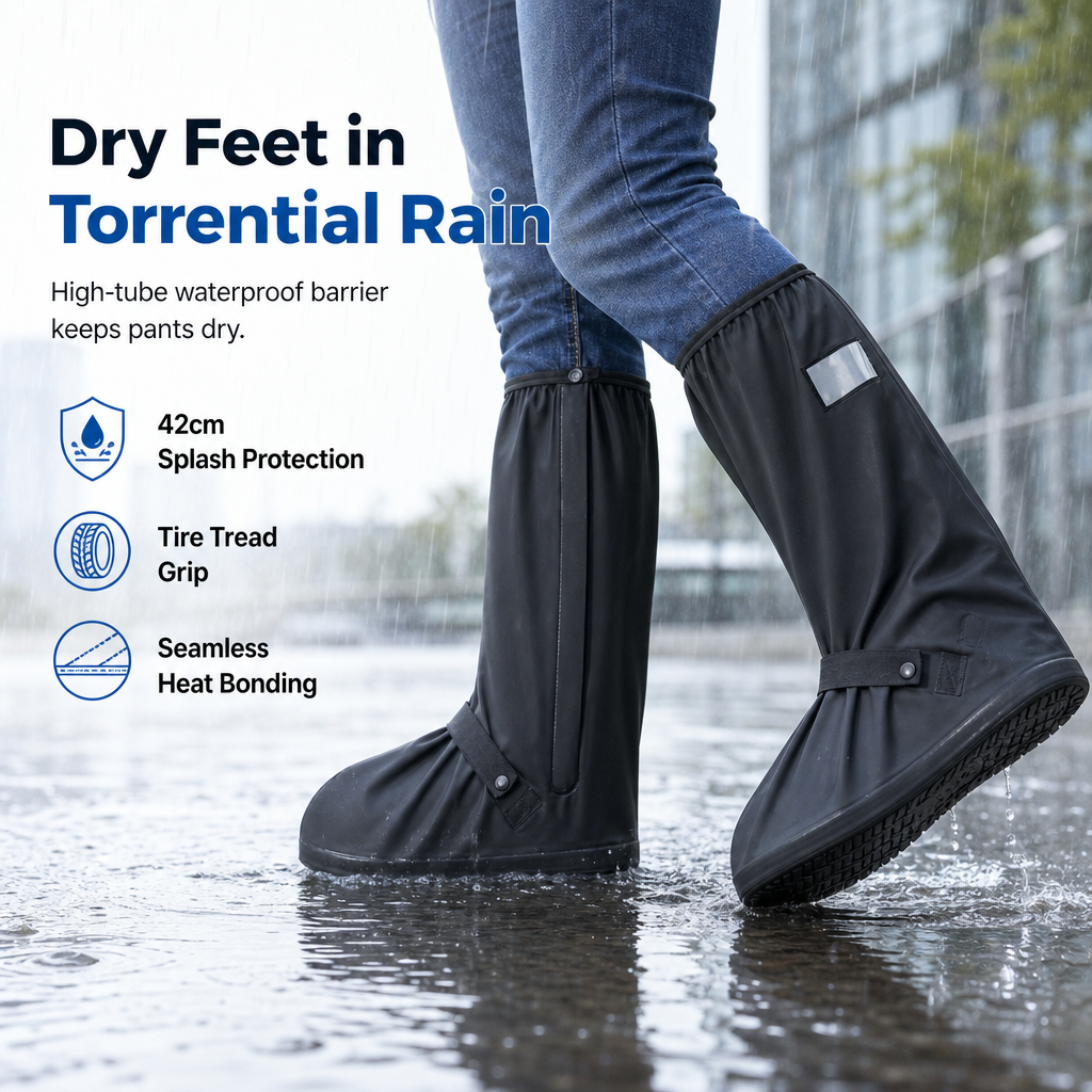 🌧️ Keep Shoes Dry! Reusable High‑Top Rain Shoe Covers, Non‑Slip
