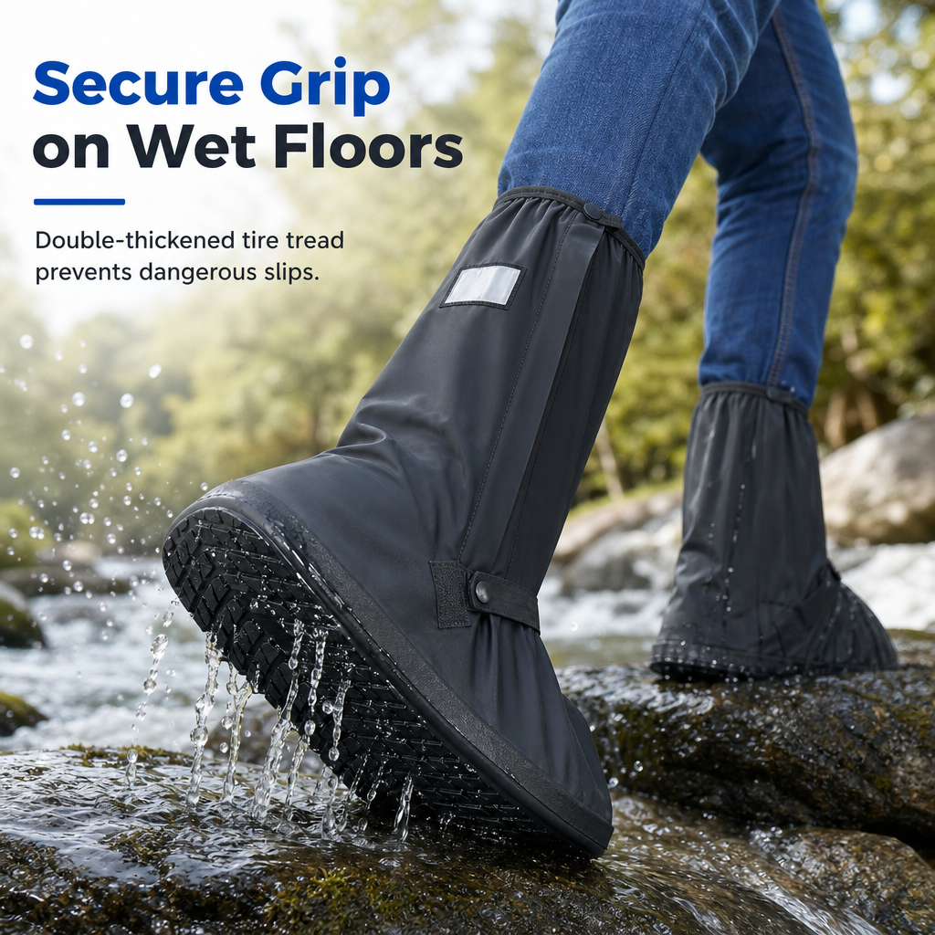 🌧️ Keep Shoes Dry! Reusable High‑Top Rain Shoe Covers, Non‑Slip