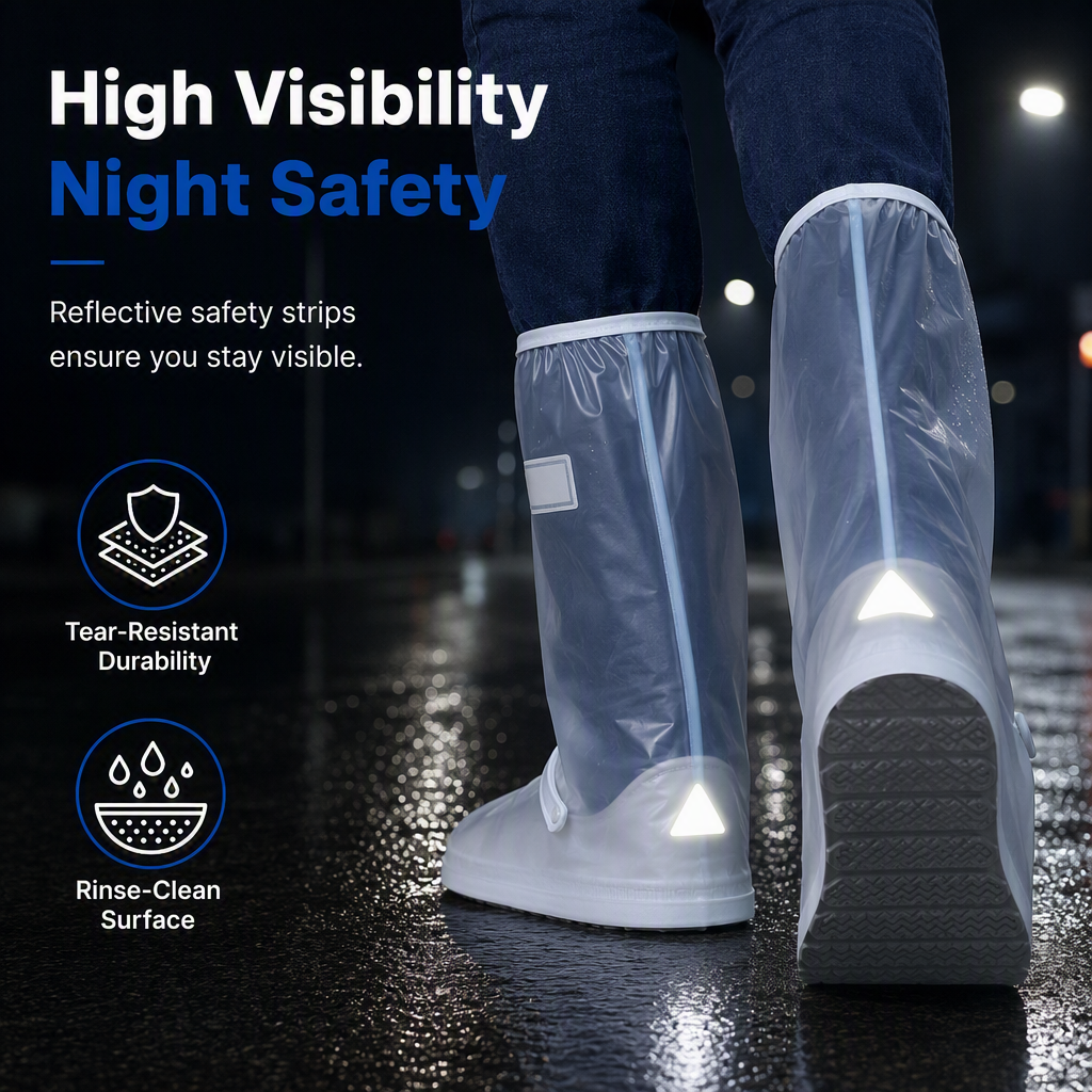🌧️ Keep Shoes Dry! Reusable High‑Top Rain Shoe Covers, Non‑Slip