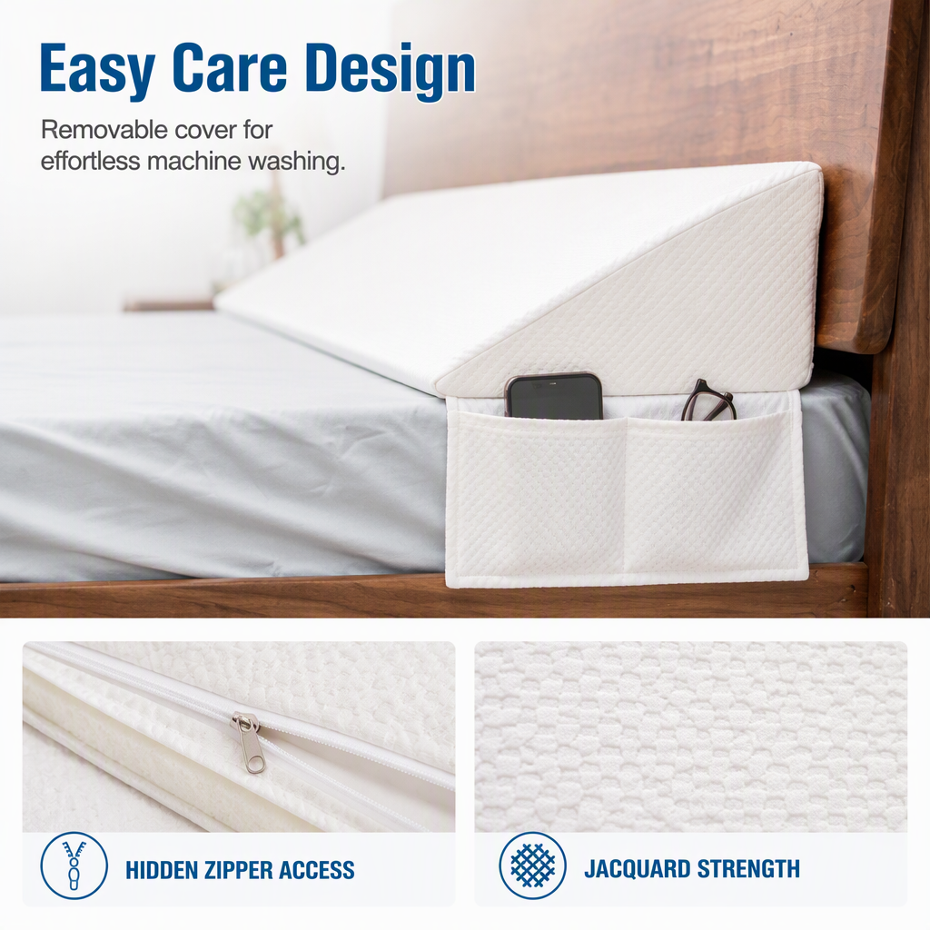 📚Triangular Wedge Reading Pillow | Built-in Side Pocket, Headboard Support Cushion