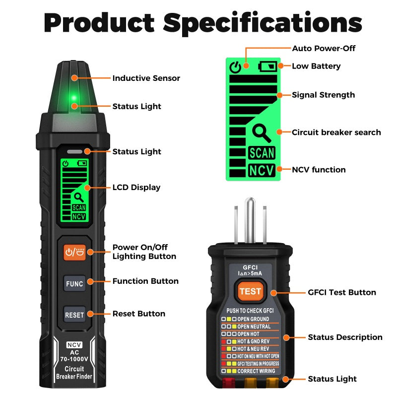 ⚡Tired of guessing which breaker controls your outlet? Digital Circuit Breaker Finder with Built-in Socket Tester